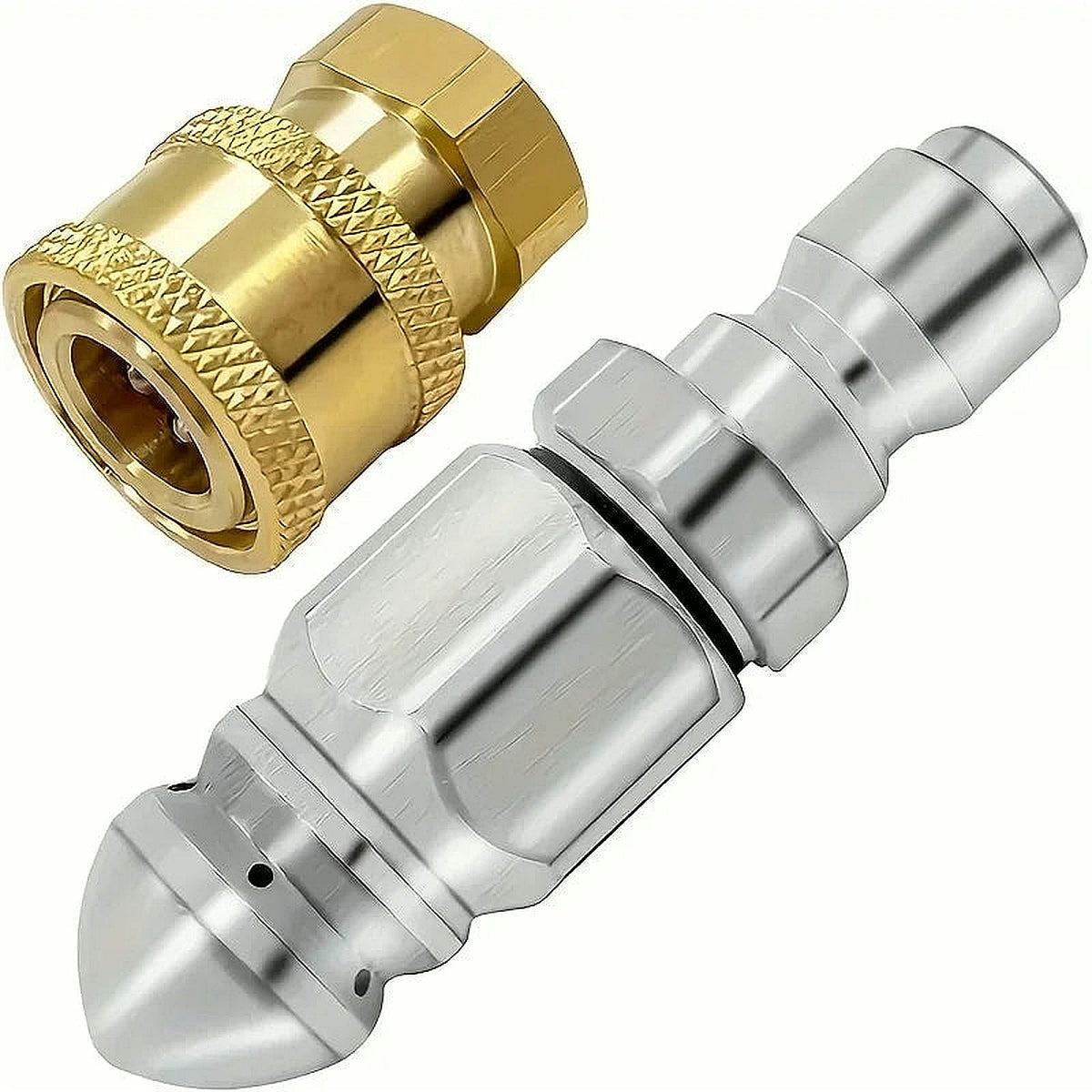 Sewer Jetter Nozzle with Brass Quick Coupler — 1/4" Drain Cleaning Attachment for Pressure Washers