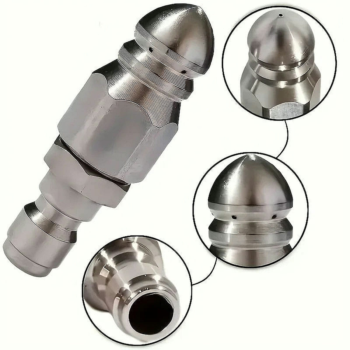 Sewer Jetter Nozzle with Brass Quick Coupler — 1/4" Drain Cleaning Attachment for Pressure Washers