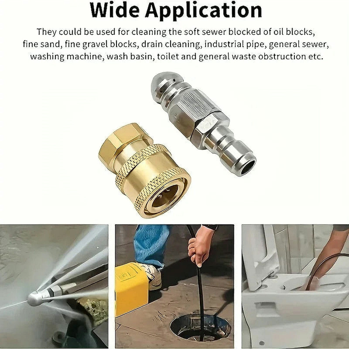 Sewer Jetter Nozzle with Brass Quick Coupler — 1/4" Drain Cleaning Attachment for Pressure Washers