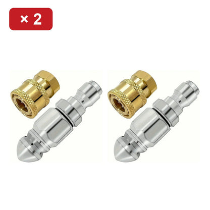 Sewer Jetter Nozzle with Brass Quick Coupler — 1/4" Drain Cleaning Attachment for Pressure Washers