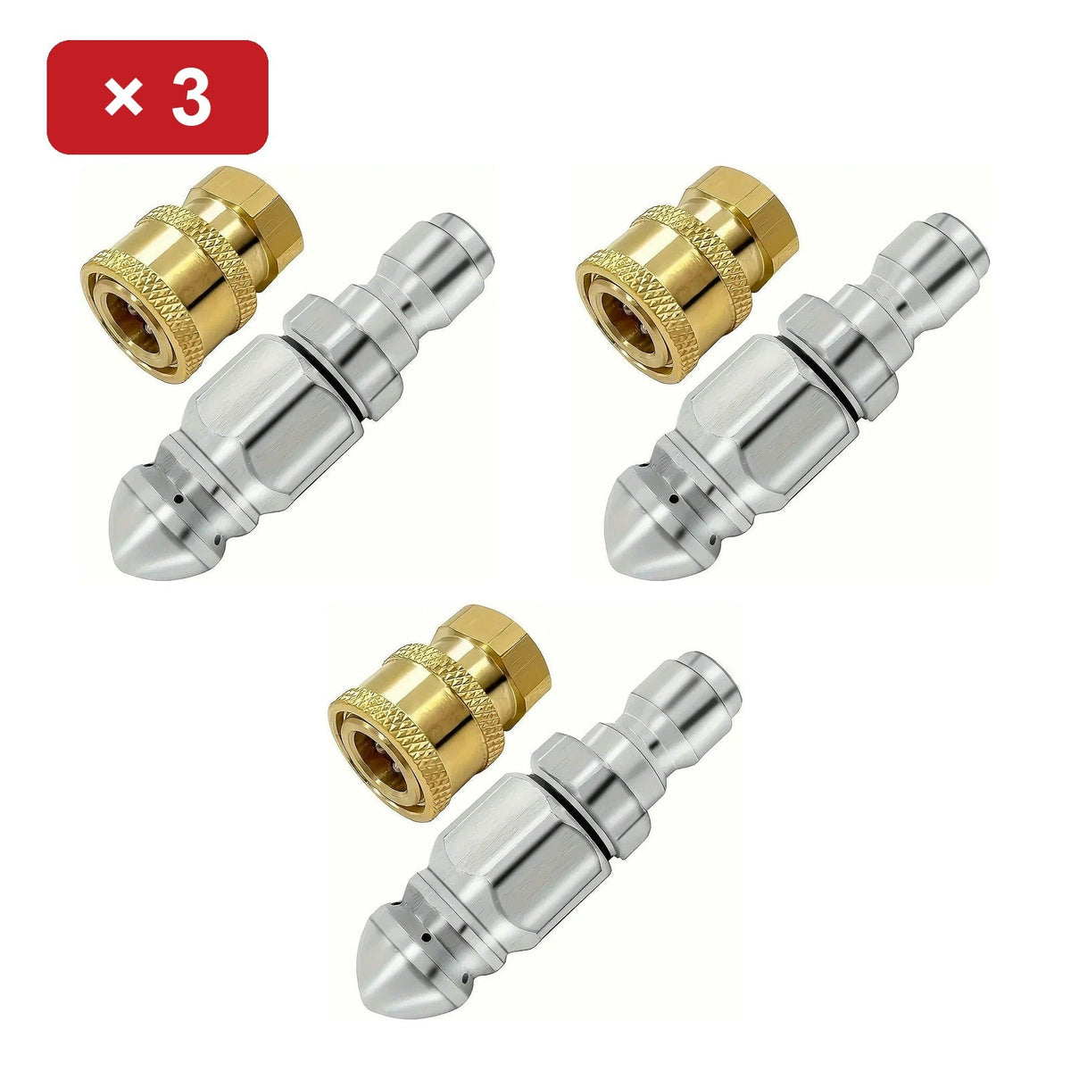 Sewer Jetter Nozzle with Brass Quick Coupler — 1/4" Drain Cleaning Attachment for Pressure Washers