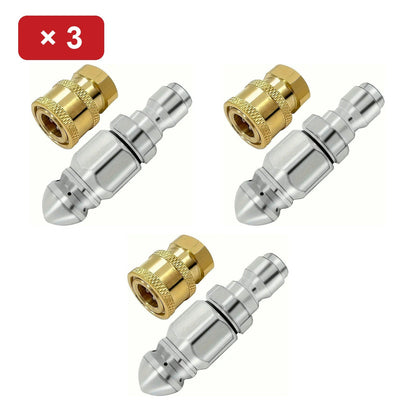 Sewer Jetter Nozzle with Brass Quick Coupler — 1/4" Drain Cleaning Attachment for Pressure Washers