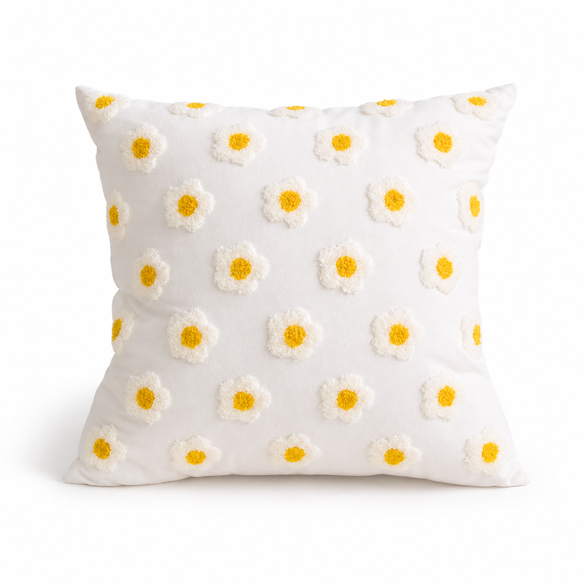 White Daisy Embroidered Cushion Pillow